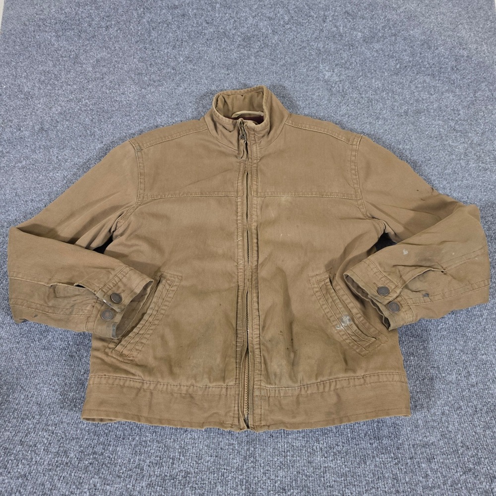 Aeropostale Mens Canvas Workwear Jacket Brown Medium Distressed Full Zip Fleece